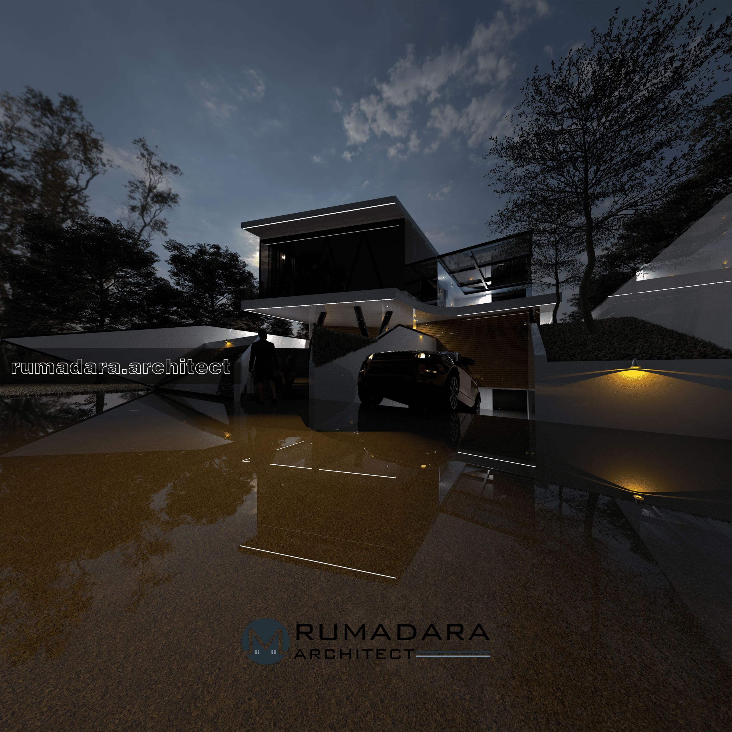 Rumah dengan konsep modern Kontemporer 2 lantai + Basement